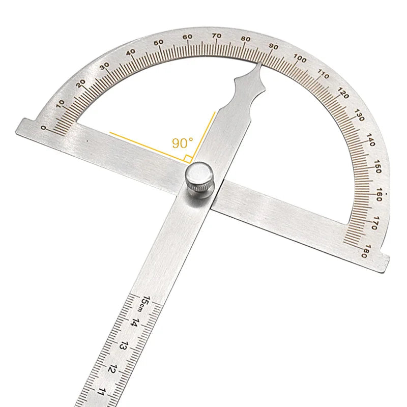 Protractor Ruler Stainless Steel Goniometer 15cm 180 Degrees Angle Adjustable