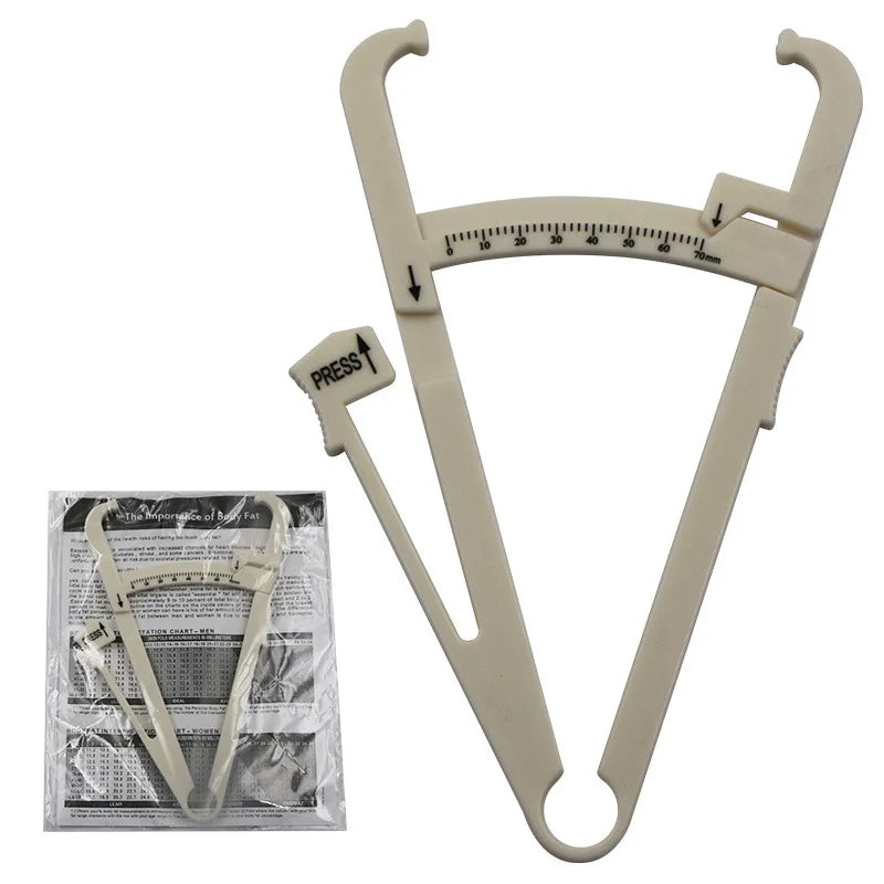 1PCS Crossfit Body Fat Loss Tester Calculator Fitness Caliper Clip Measurement Slim Skin Fold Body Fat Chart Gym Equipment Beige