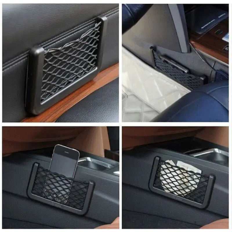1Pcs Universal Car Storage Bag Net Pocket Car Seat Organizer Mesh Bag Truck SUV Auto Interior Accessories Phone Holder