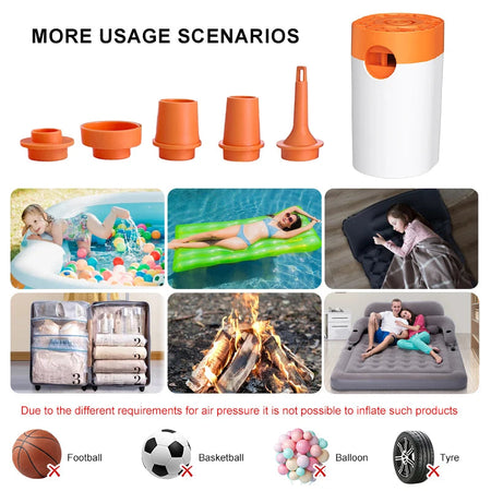 2 in 1 Tiny Dry Battery Air Pump Wireless Air Compressor Camping Inflate Deflate Pump for Indoor/Outdoor Inflatable Equipment