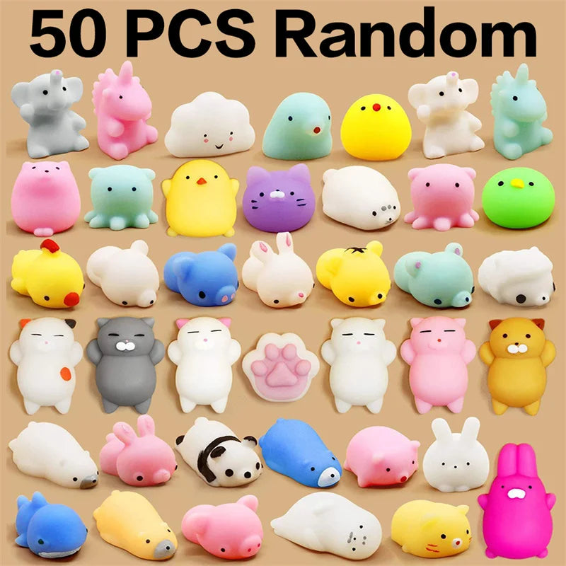 20-50PCS Kawaii Squishies Mochi Anima Squishy Toys For Kids Antistress Ball Squeeze Party Favors Stress Relief Toys For Birthday A-50PCS Random color