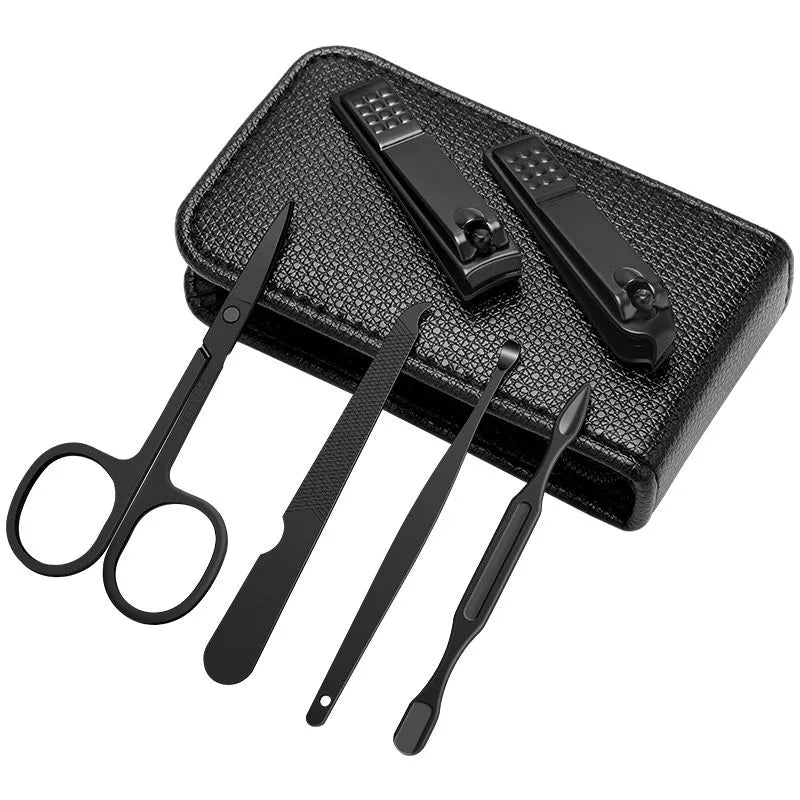 2023 New 6 Pcs Portable Luxury Manicure Sets Pedicure Kits Bright Black Nail Clipper Set Personal Care Tools Eyebrow Scissors