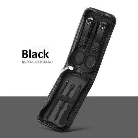 2023 New 6 Pcs Portable Luxury Manicure Sets Pedicure Kits Bright Black Nail Clipper Set Personal Care Tools Eyebrow Scissors