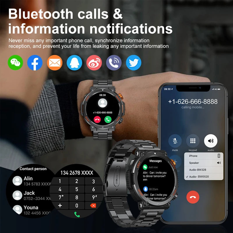 2023 New LED Lights Compass Watch For Men Smart Watch Sports Fitness IP67 Waterproof Smartwatch Bluetooth Call Full Touch Screen
