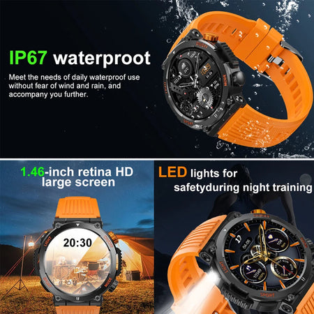 2023 New LED Lights Compass Watch For Men Smart Watch Sports Fitness IP67 Waterproof Smartwatch Bluetooth Call Full Touch Screen