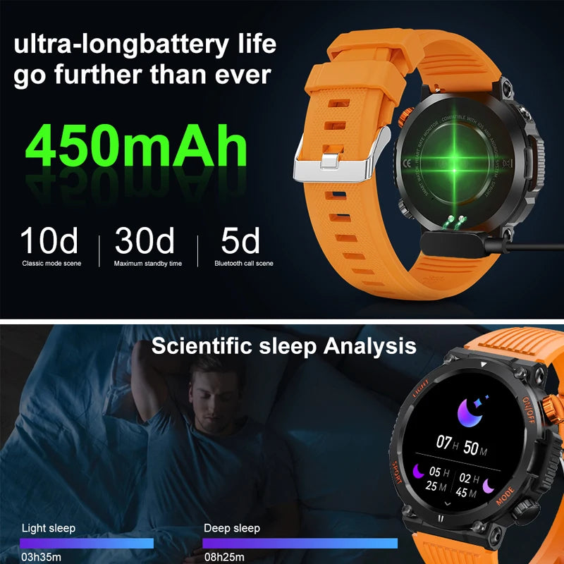 2023 New LED Lights Compass Watch For Men Smart Watch Sports Fitness IP67 Waterproof Smartwatch Bluetooth Call Full Touch Screen