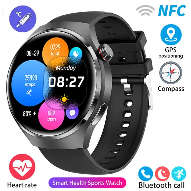 2023 New NFC Smart Watch Men Heart rate AMOLED 360*360 HD Screen AI voice Bluetooth call GPS tracker For Android iOS Smart Watch
