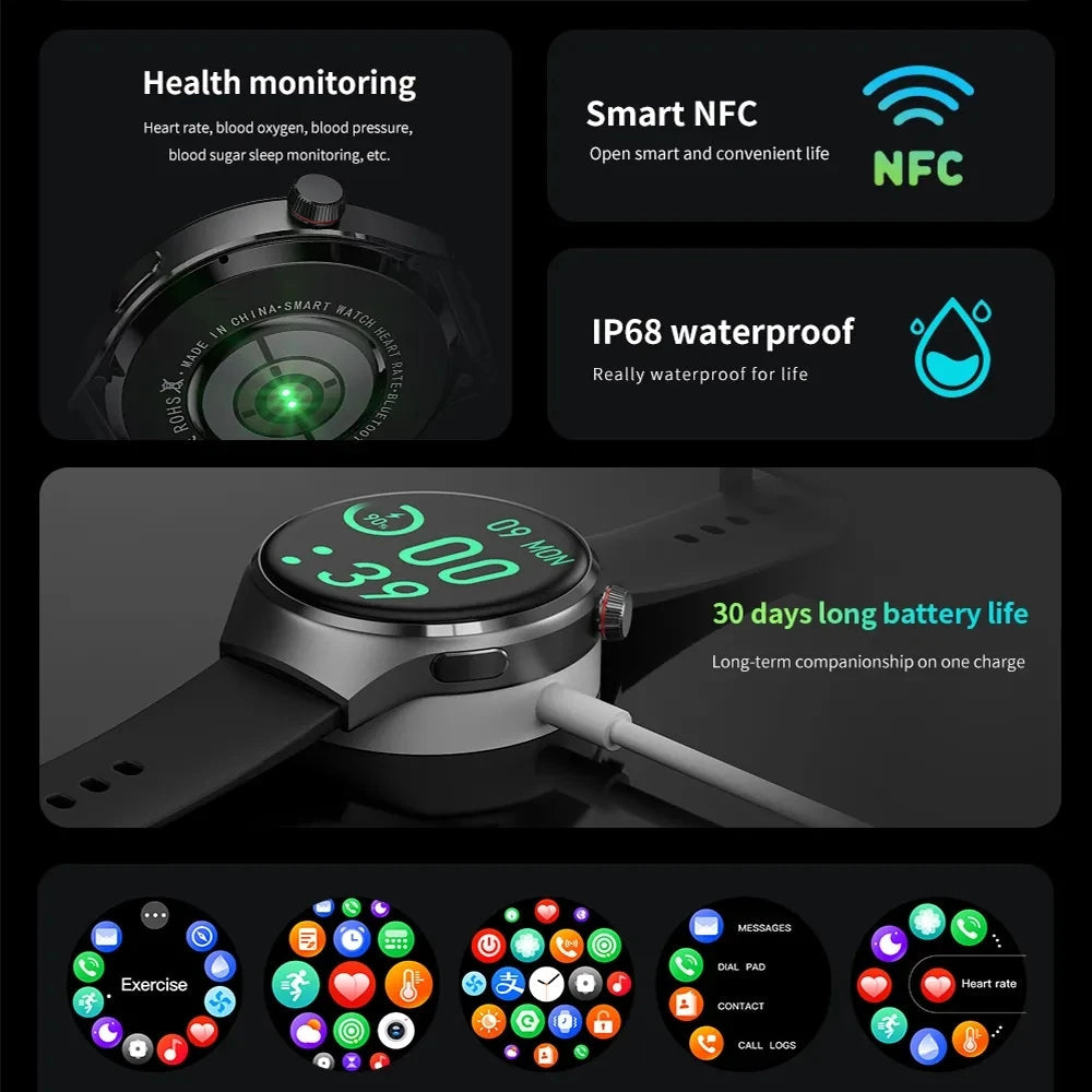 2023 New NFC Smart Watch Men Heart rate AMOLED 360*360 HD Screen AI voice Bluetooth call GPS tracker For Android iOS Smart Watch