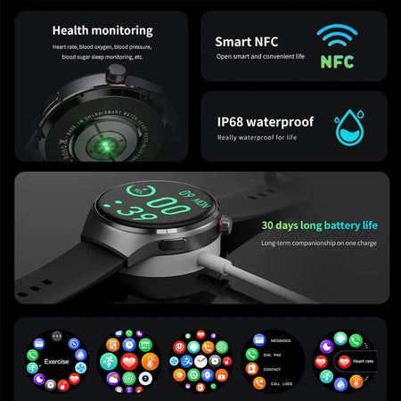 2023 New NFC Smart Watch Men Heart rate AMOLED 360*360 HD Screen AI voice Bluetooth call GPS tracker For Android iOS Smart Watch