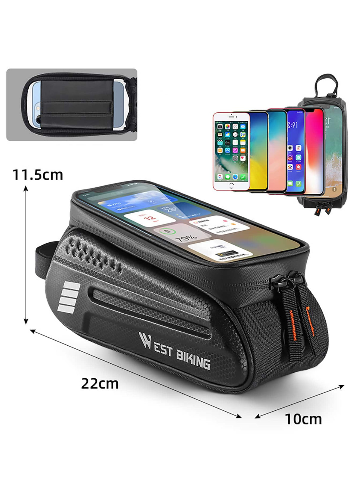 Bicycle Top Tube Hard Shell Bag with Touch Screen Holder for Cyclists