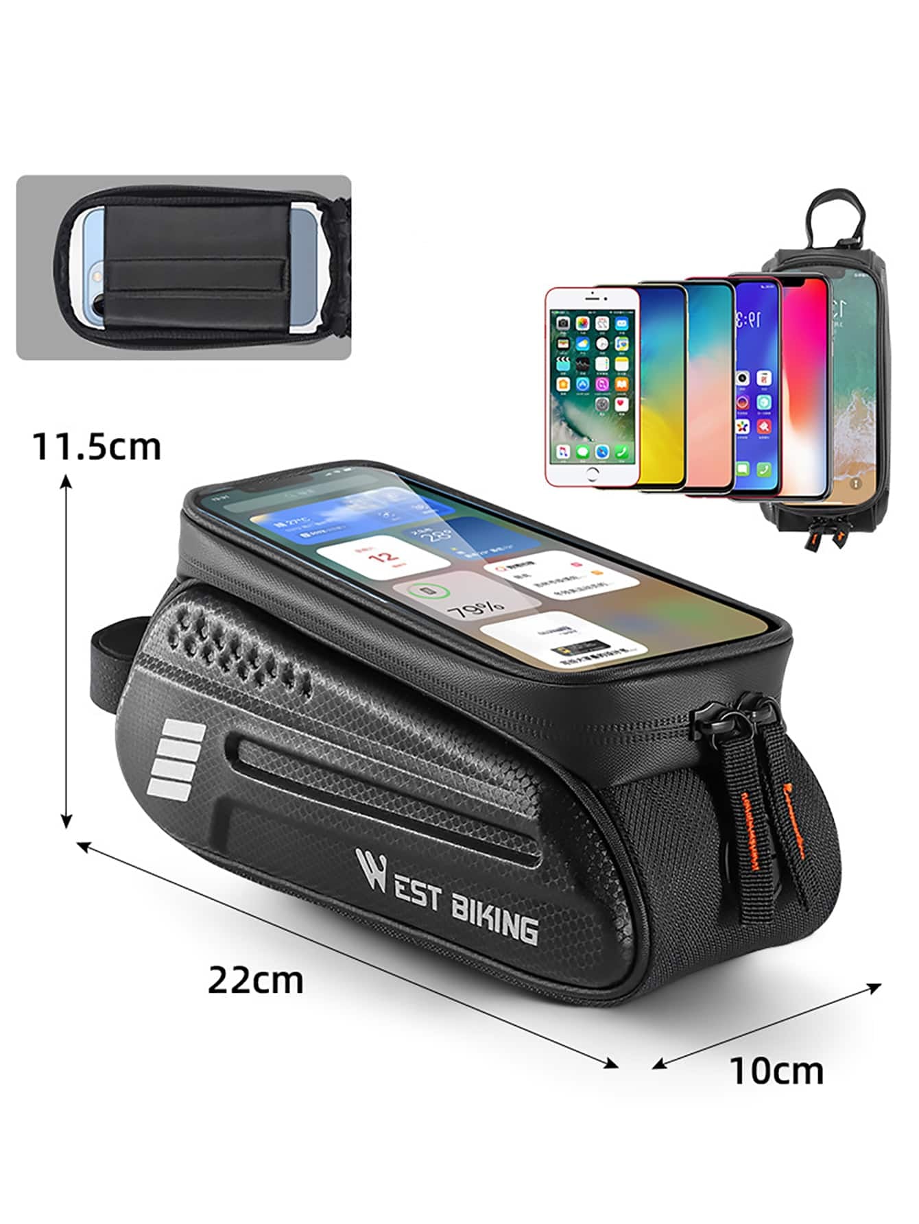 Bicycle Top Tube Hard Shell Bag with Touch Screen Holder for Cyclists