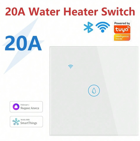 20A Tuya EU Smart Touch Wall WiFi Boiler Smart Heater Switch Water Heater Remote Voice Timer Google Home Alexa. (Apple/Android) Colours black/white.