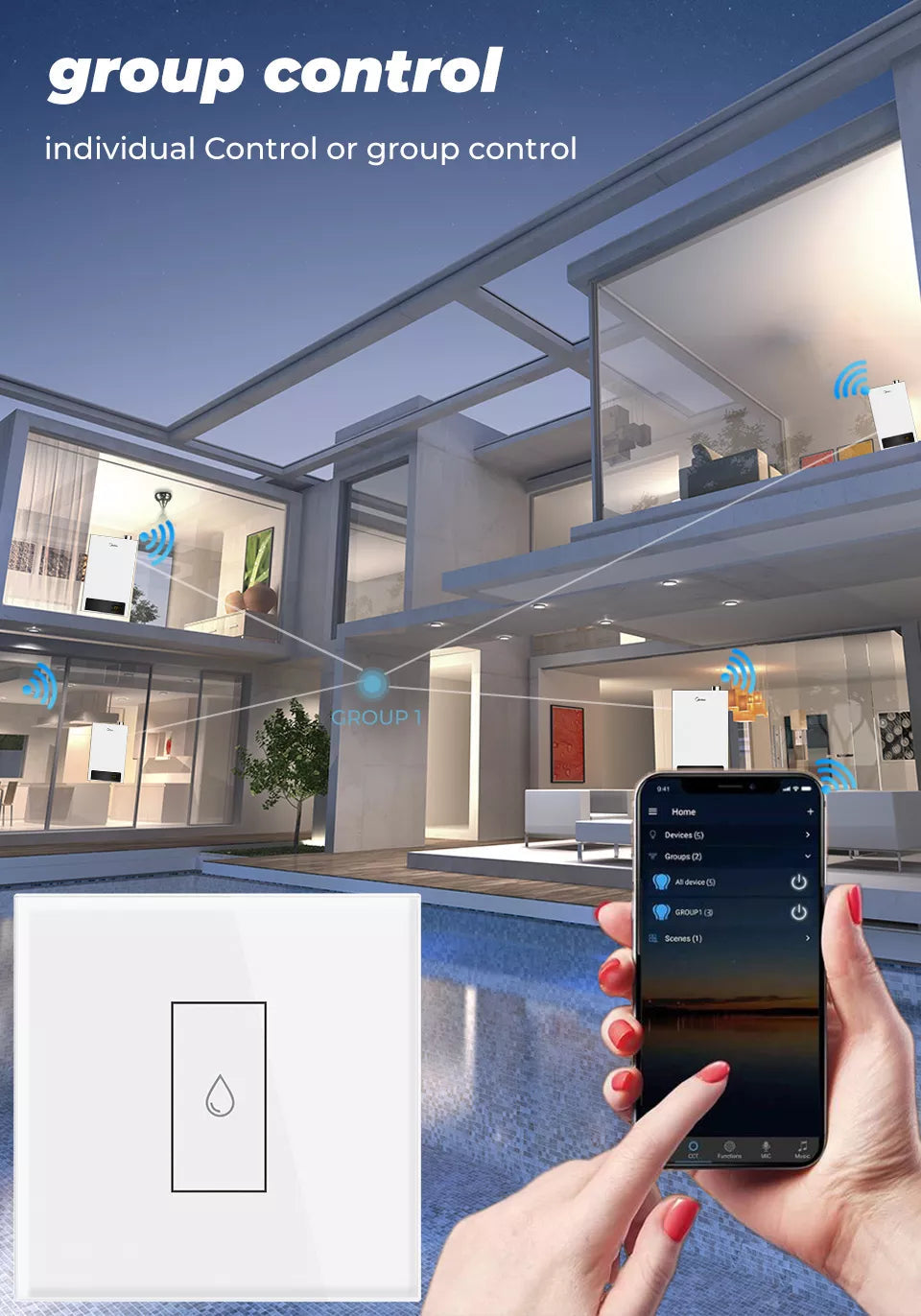 20A Tuya EU Smart Touch Wall WiFi Boiler Smart Heater Switch Water Heater Remote Voice Timer Google Home Alexa. (Apple/Android) Colours black/white.