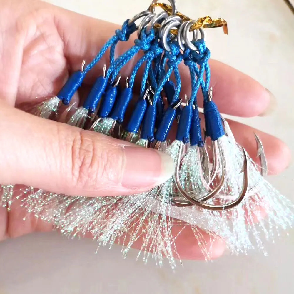 20pairs/bag Saltwater Slow Fast Carbon Hooks Fishing Jig Barbed Hooks  Strong Strength Falling Lure Tackle Device Assistant
