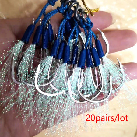 20pairs/bag Saltwater Slow Fast Carbon Hooks Fishing Jig Barbed Hooks  Strong Strength Falling Lure Tackle Device Assistant double hooks-20pairs / 6