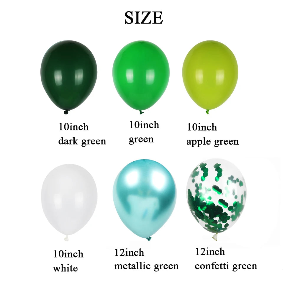 20pcs Green Chrome Metallic Confetti Balloons Jungle Safari Animal Party Decorations