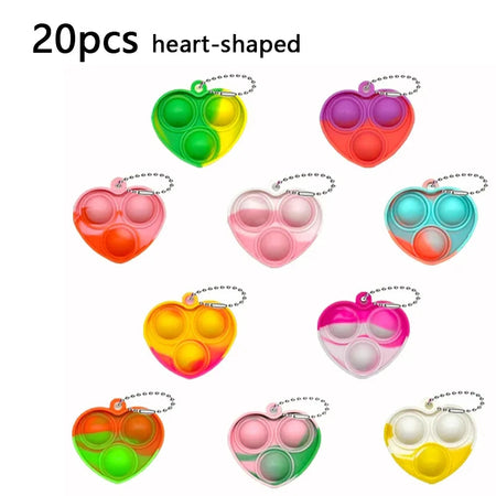 20Pcs Mini Pop Keychain Toddler Sensory Fidget Toys Bulk for Classroom Prizes Kids Birthday Party Favors Goodie Bag Stuffers Heart-20pcs