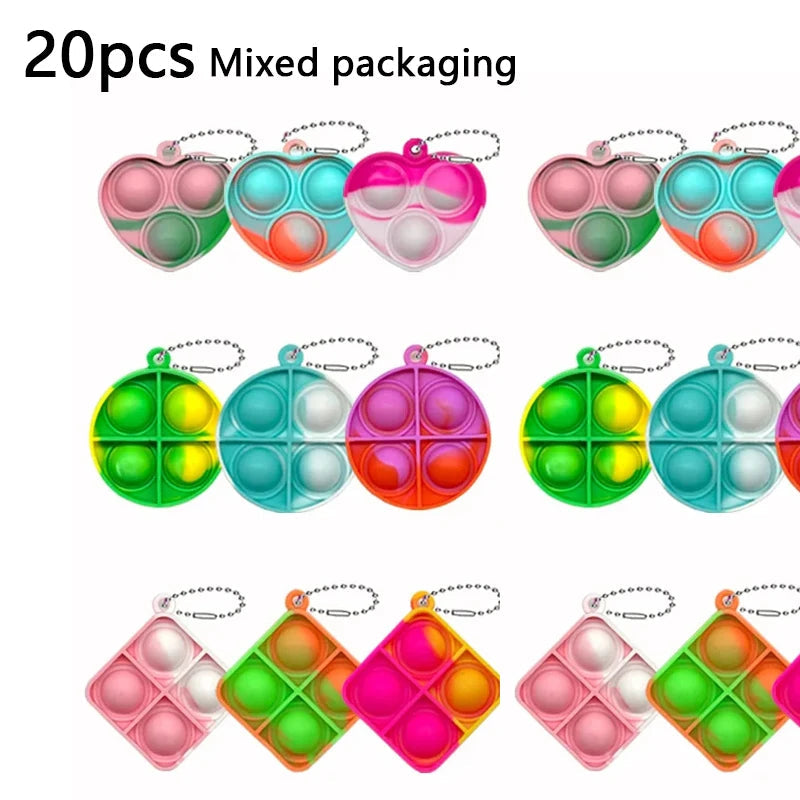 20Pcs Mini Pop Keychain Toddler Sensory Fidget Toys Bulk for Classroom Prizes Kids Birthday Party Favors Goodie Bag Stuffers Mixed-20pcs