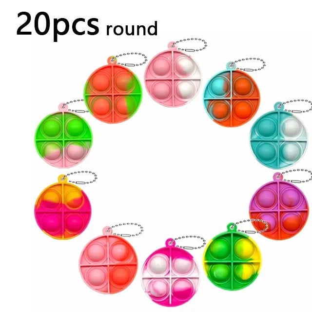 20Pcs Mini Pop Keychain Toddler Sensory Fidget Toys Bulk for Classroom Prizes Kids Birthday Party Favors Goodie Bag Stuffers Round-20pcs