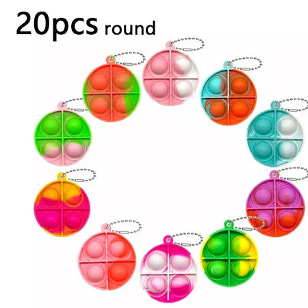 20Pcs Mini Pop Keychain Toddler Sensory Fidget Toys Bulk for Classroom Prizes Kids Birthday Party Favors Goodie Bag Stuffers Round-20pcs