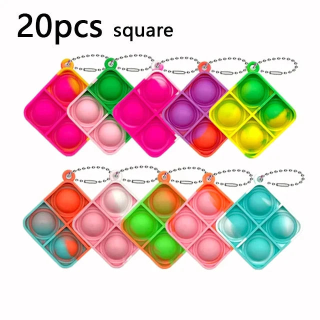 20Pcs Mini Pop Keychain Toddler Sensory Fidget Toys Bulk for Classroom Prizes Kids Birthday Party Favors Goodie Bag Stuffers Square-20pcs