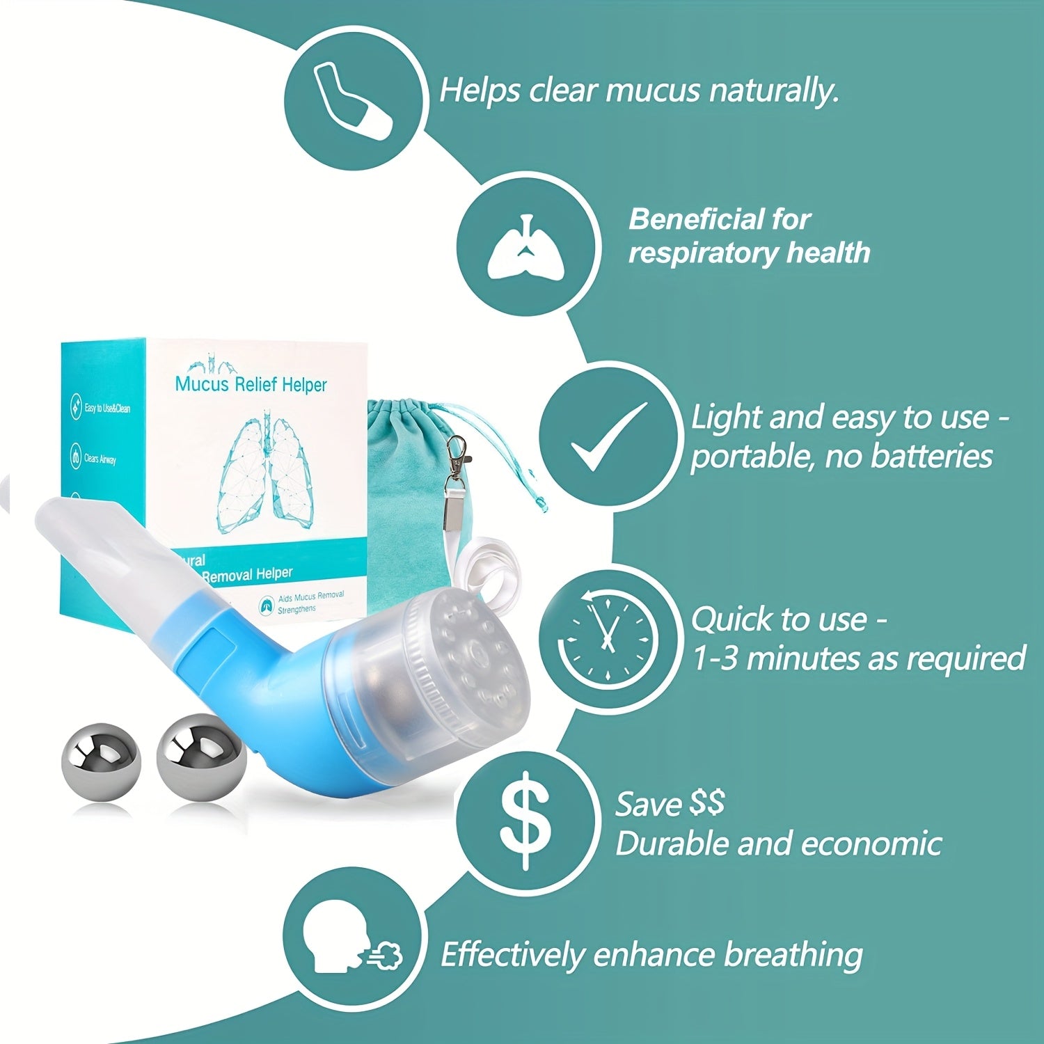 HTDKing PEP Negative Pressure Vibration Breathing Muscle Trainer - Blue