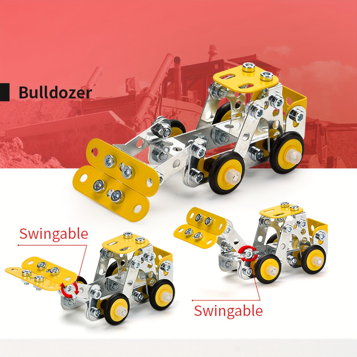 330PCS 4-in-1 Metal Engineering Vehicle Building Blocks Kit for Ages 8+