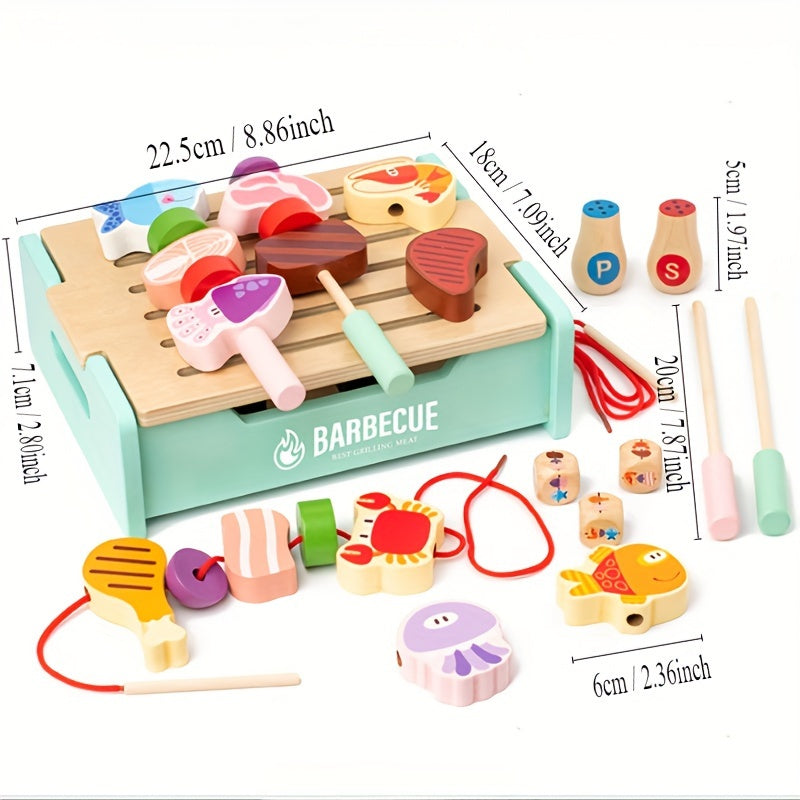 Wooden Deluxe Barbecue Grill &amp; Cooking Toy Set - Includes Seasonings and 2 Ropes