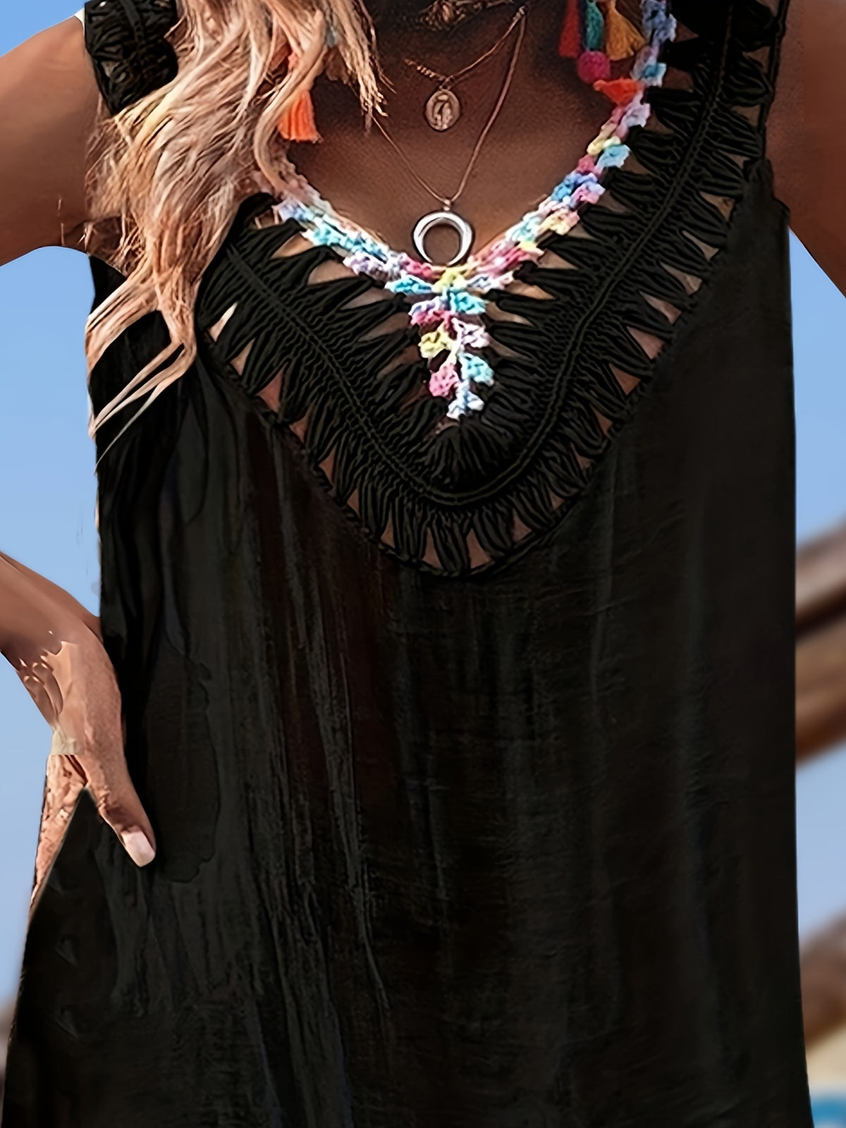 Boho Chic Hollow Out Crochet Backless Cover-Up Dress