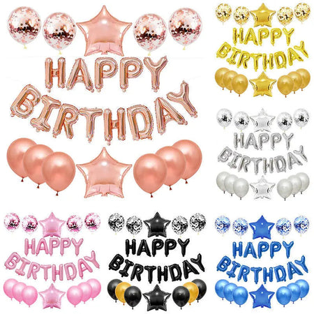 25pcs Happy Birthday Balloons Set - Foil Letter Balloon Garland Bunting Banners - Kids Birthday Party Babay Shower Decoration