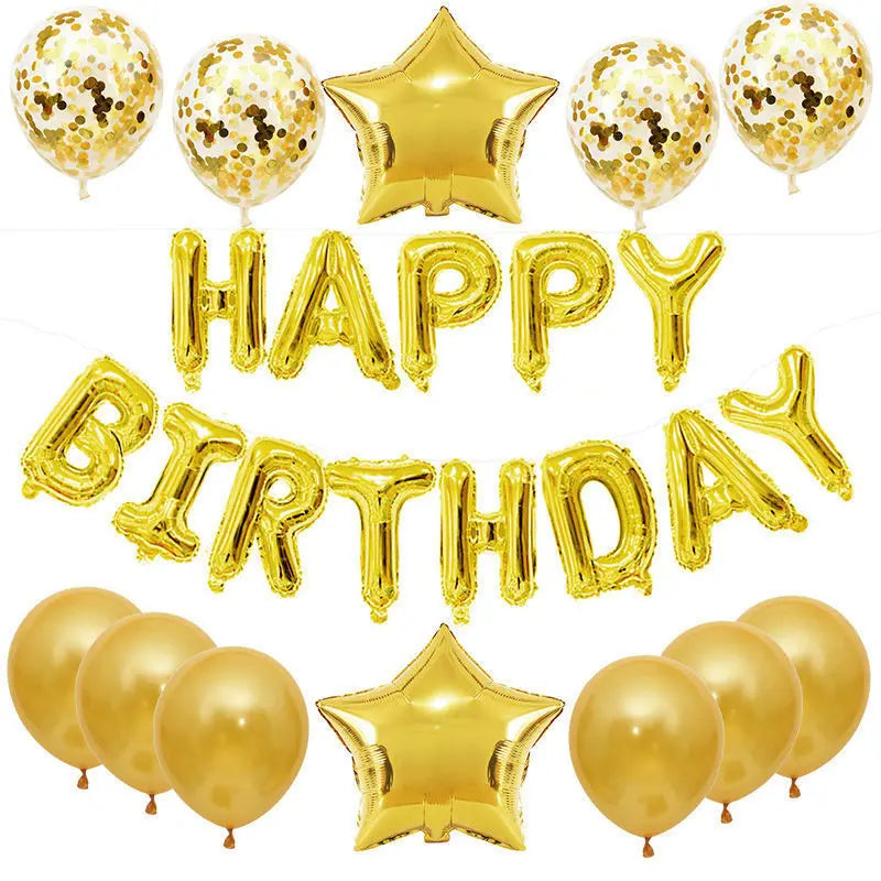 25pcs Happy Birthday Balloons Set - Foil Letter Balloon Garland Bunting Banners - Kids Birthday Party Babay Shower Decoration gold / 16inch