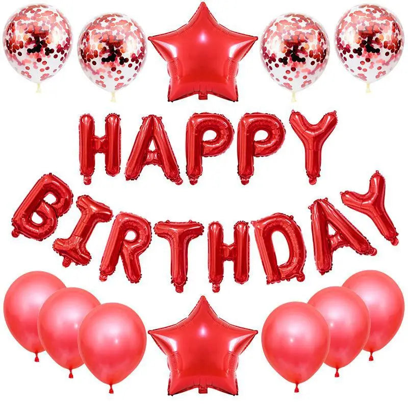 25pcs Happy Birthday Balloons Set - Foil Letter Balloon Garland Bunting Banners - Kids Birthday Party Babay Shower Decoration red / 16inch