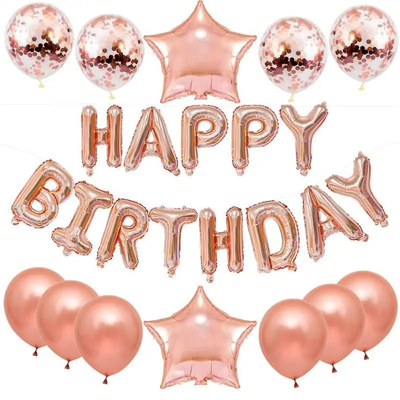 25pcs Happy Birthday Balloons Set - Foil Letter Balloon Garland Bunting Banners - Kids Birthday Party Babay Shower Decoration rose gold / 16inch