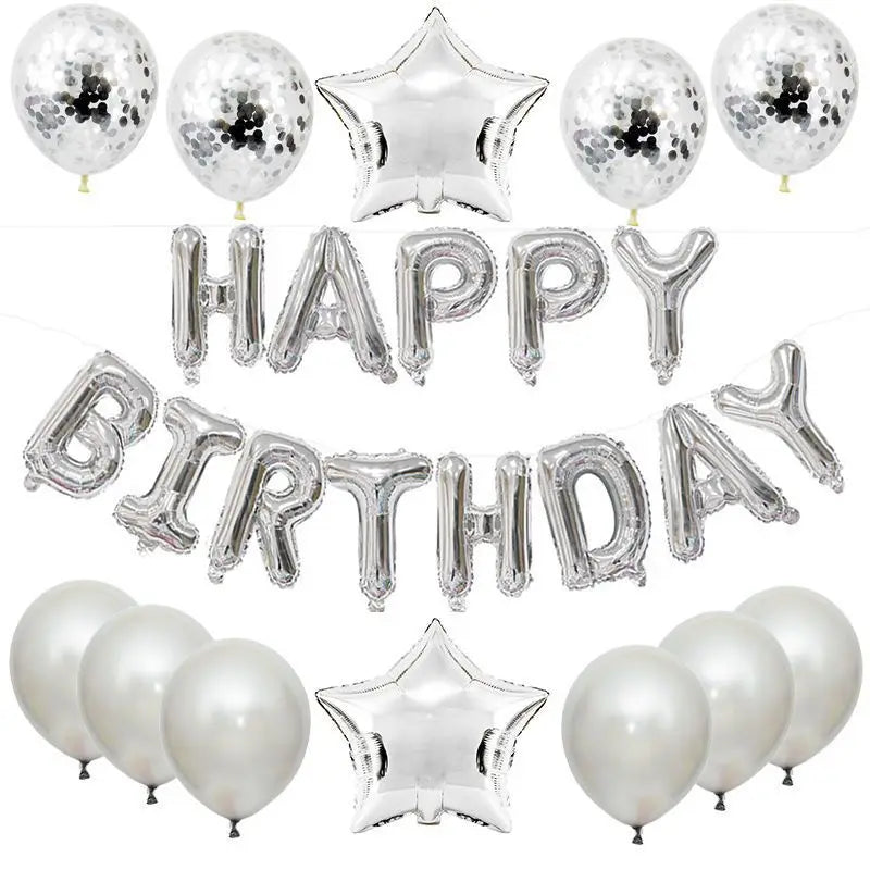 25pcs Happy Birthday Balloons Set - Foil Letter Balloon Garland Bunting Banners - Kids Birthday Party Babay Shower Decoration silver / 16inch