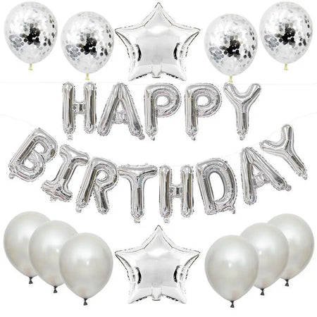 25pcs Happy Birthday Balloons Set - Foil Letter Balloon Garland Bunting Banners - Kids Birthday Party Babay Shower Decoration silver / 16inch