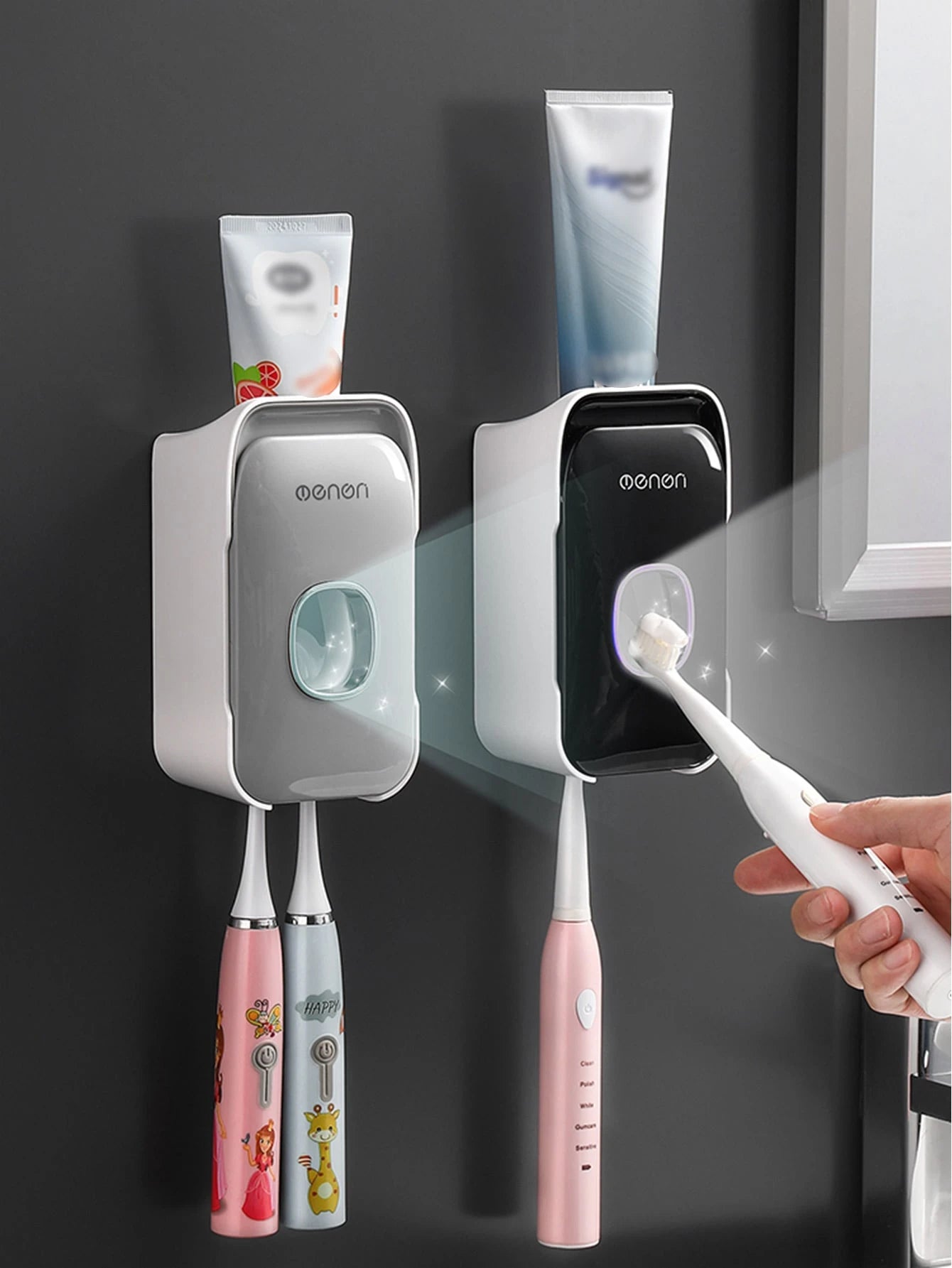 MENGNI Wall Mounted Automatic Toothpaste Dispenser &amp; Toothbrush Holder