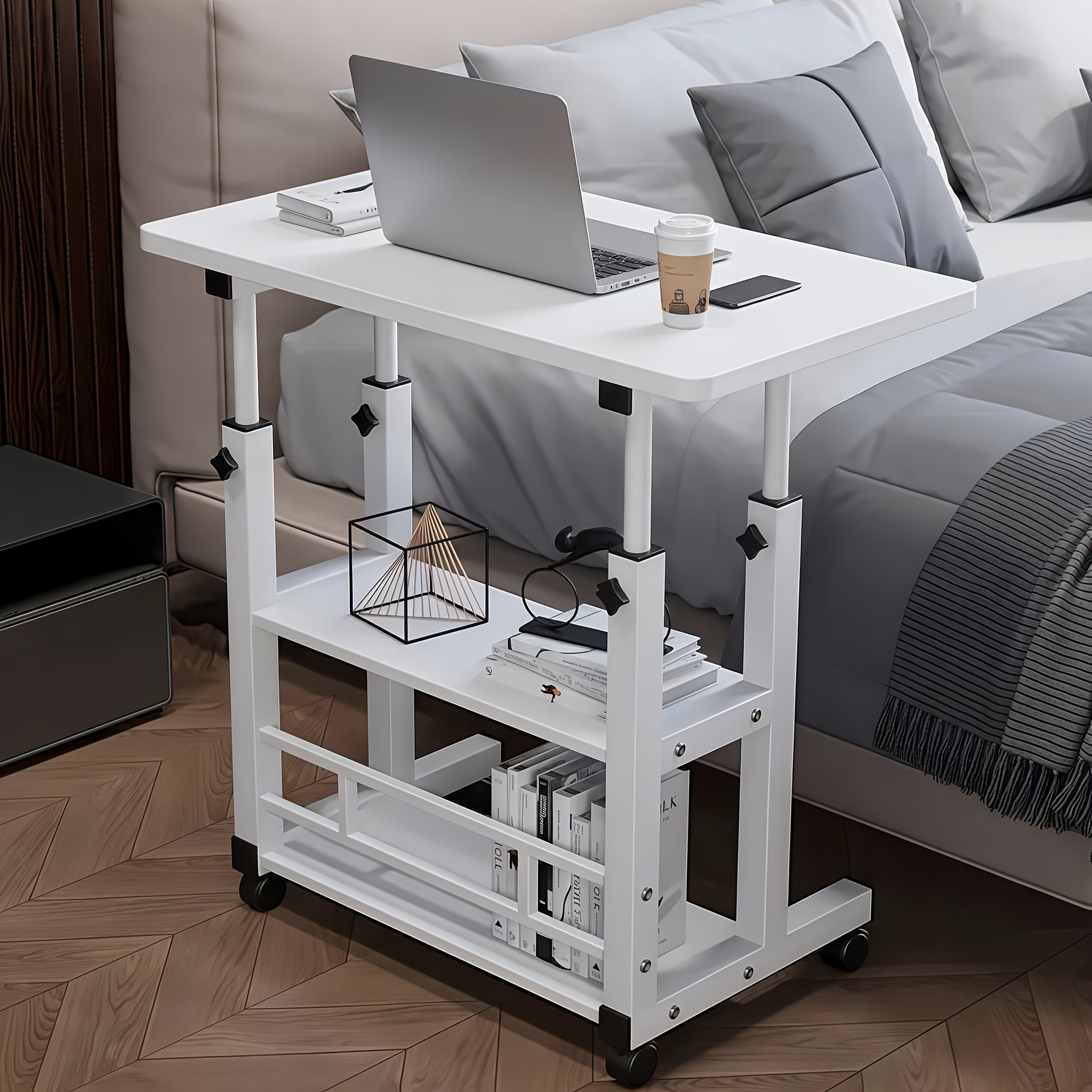 KC5057824 Mobile Computer Desk &ndash; Adjustable 3-Tier Metal