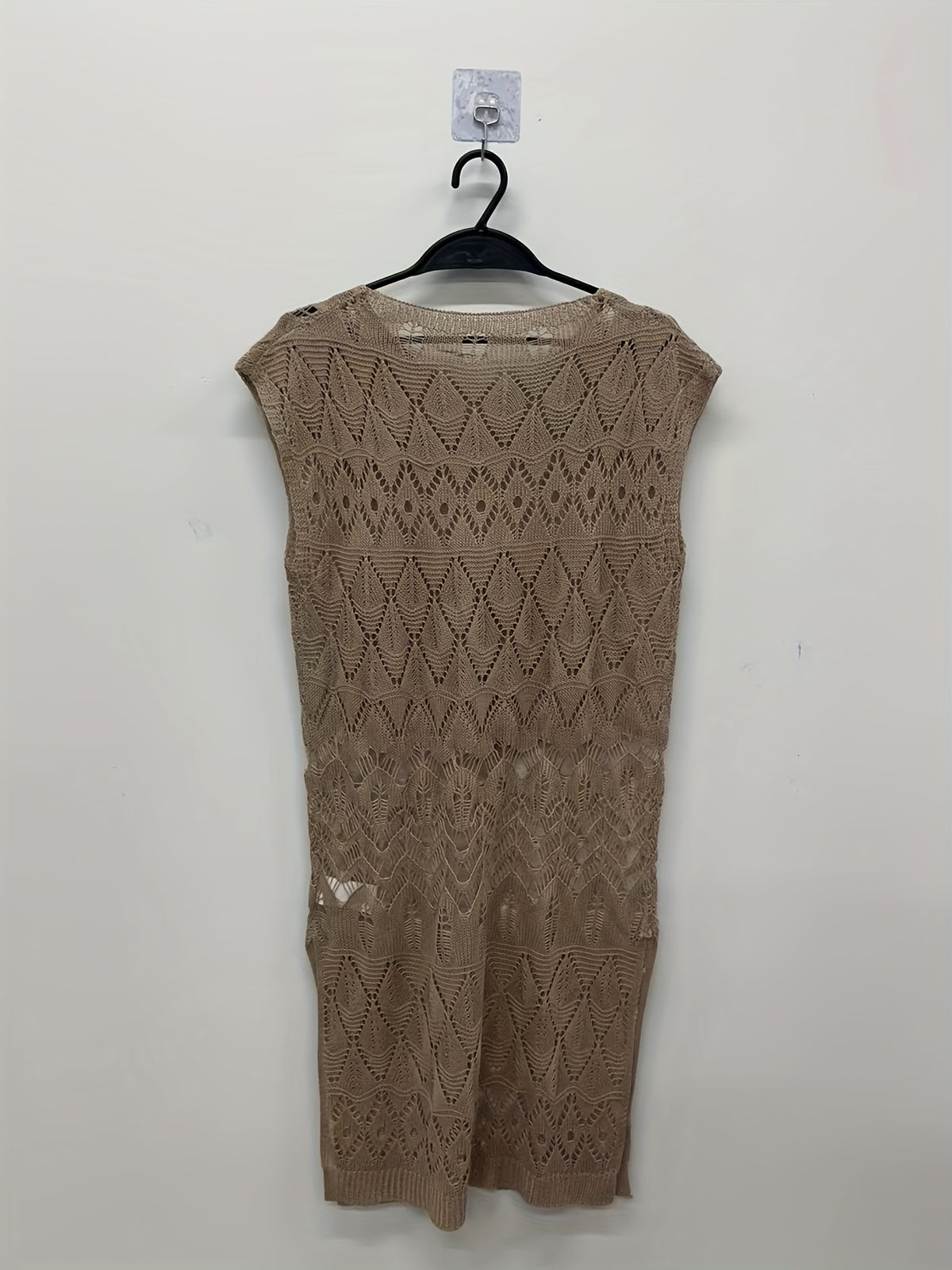 Semi-Sheer Lace Beach Cover-Up Dress with Side Slit and Cut-Out Details