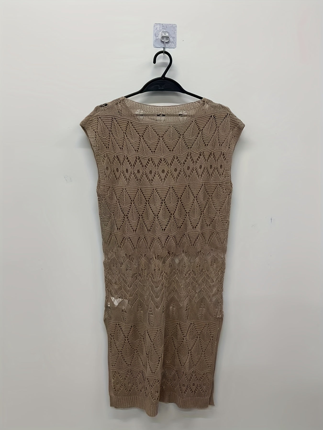 Semi-Sheer Lace Beach Cover-Up Dress with Side Slit and Cut-Out Details