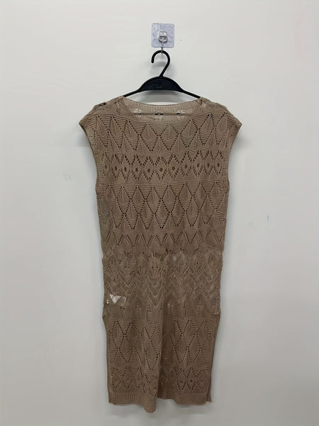 Semi-Sheer Lace Beach Cover-Up Dress with Side Slit and Cut-Out Details