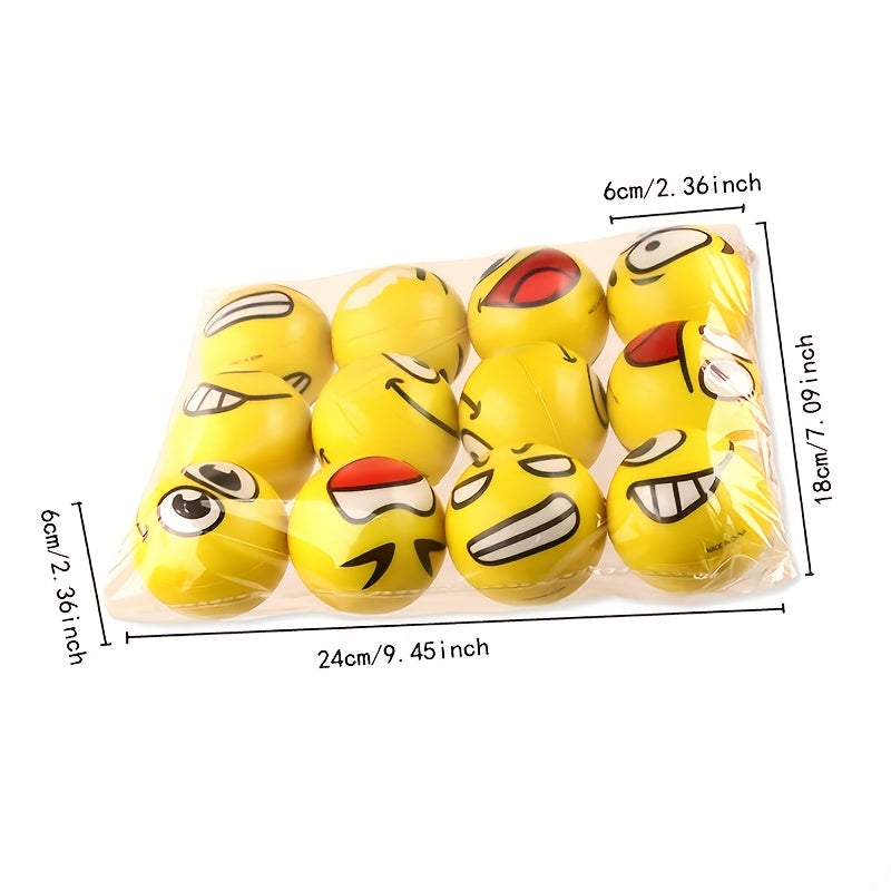 12pcs Random Style Face Stress Balls - Funny Emotions &amp; Relaxation Toys 12pcs stress balls
