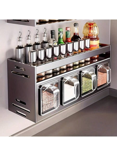 Multicolour Wall-Mounted Rust-Resistant Spice Rack with Storage Canisters