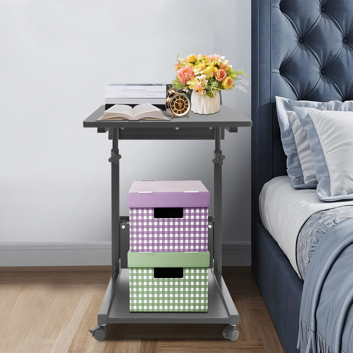 Black Mobile Side Table &ndash; Height Adjustable C-Shaped