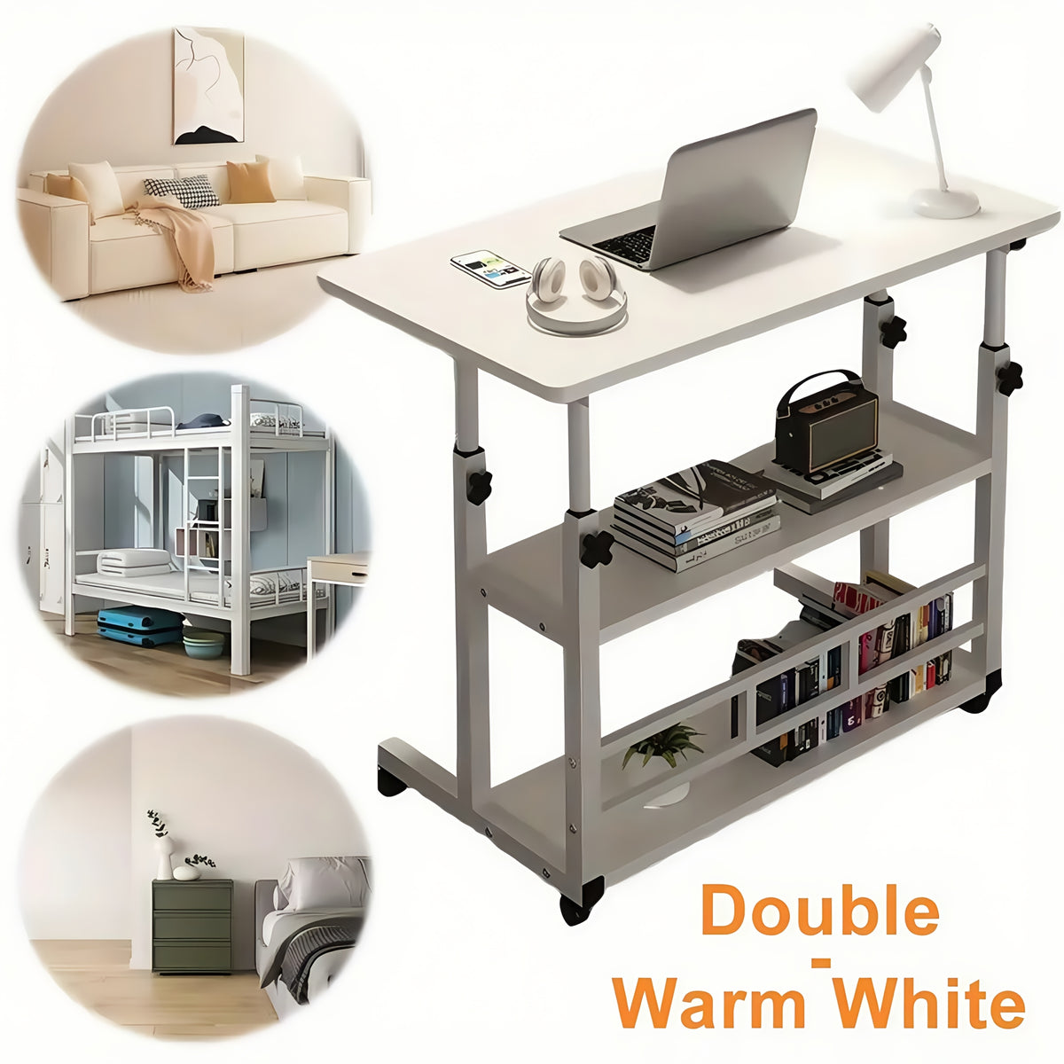 KC5057824 Mobile Computer Desk &ndash; Adjustable 3-Tier Metal