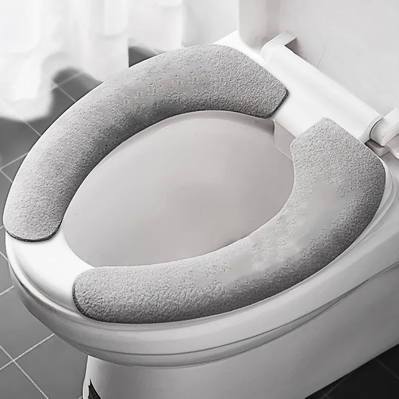 2Pc/set Reusable Warm Flannel Toilet Sticker Toilet Seat Covers Washable Toilet Seat Filling Bathroom Mat Seat Cover Universal enlarge-gery