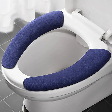 2Pc/set Reusable Warm Flannel Toilet Sticker Toilet Seat Covers Washable Toilet Seat Filling Bathroom Mat Seat Cover Universal routine-dark blue