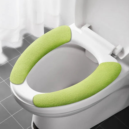 2Pc/set Reusable Warm Flannel Toilet Sticker Toilet Seat Covers Washable Toilet Seat Filling Bathroom Mat Seat Cover Universal routine-green