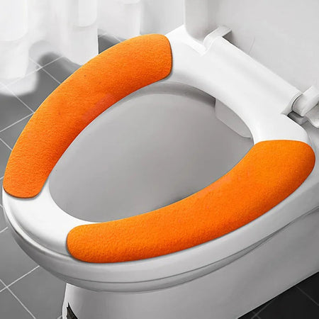 2Pc/set Reusable Warm Flannel Toilet Sticker Toilet Seat Covers Washable Toilet Seat Filling Bathroom Mat Seat Cover Universal routine-orange