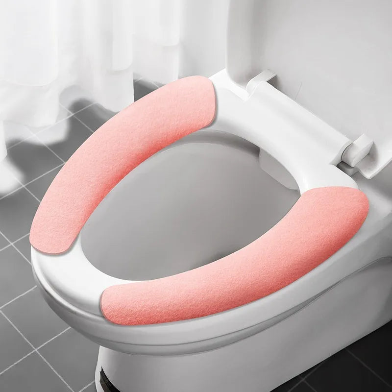 2Pc/set Reusable Warm Flannel Toilet Sticker Toilet Seat Covers Washable Toilet Seat Filling Bathroom Mat Seat Cover Universal routine-pink