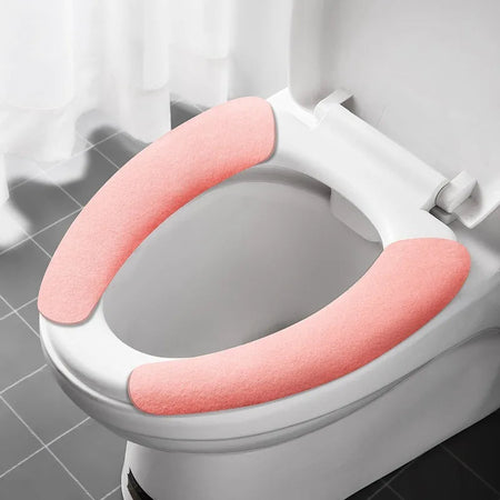 2Pc/set Reusable Warm Flannel Toilet Sticker Toilet Seat Covers Washable Toilet Seat Filling Bathroom Mat Seat Cover Universal routine-pink